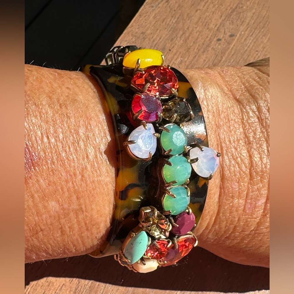 VTG J Crew Holiday Rainbow Sparkle Cuff Bracelet 6” - Picture 4 of 6